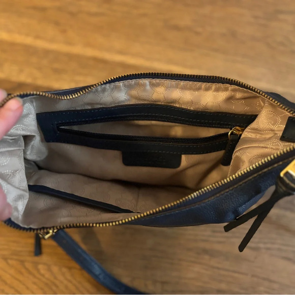 Michael Kors Rhea Blue Pebbled Leather Zipper Pocket Hobo Shoulder Bag crossbody - Picture 4 of 6